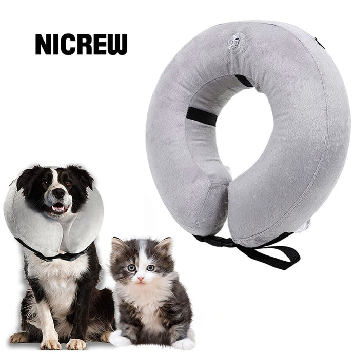 Nicrew Protection Medical Cone Collar  Inflatable Pet Collar Health Dog Cat Vet Approved Elizabethan Wound Healing E-Collar S-L